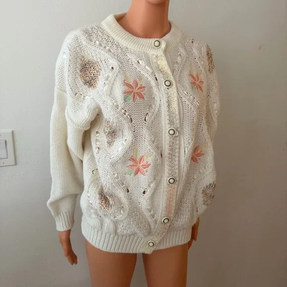 Vintage Mizaro Sara Sweater Grannycore Cottagecore 1980s 1990s Cardigan Floral - Picture 14 of 15
